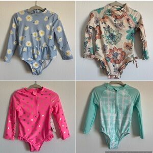 Long Sleeve Rashguard One Piece Toddler Girls Swimsuits 18 Months - Bundle of 4